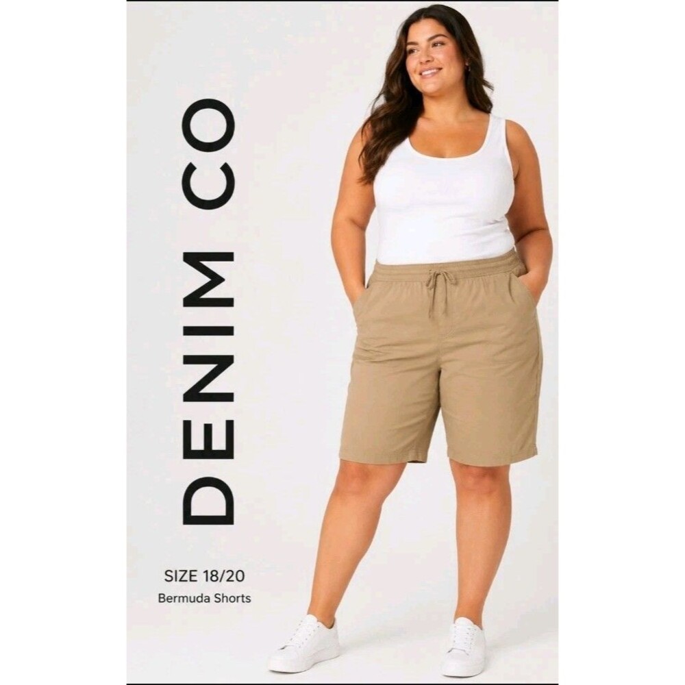 DENIM CO Womens 2X minimalist Pull-On Tan pockets Skimmer Shorts  A393968